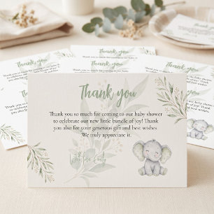 Carte De Remerciements Fête de Naissance Éléphant Eucalyptus Genre Neutre