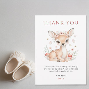 Carte De Remerciements Fête de Naissance Fille Cerf Forêt Rose