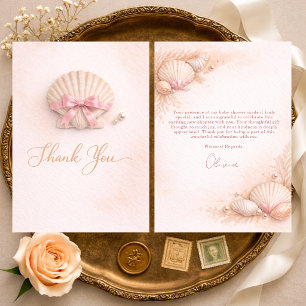 Carte De Remerciements Fête de naissance fille Coquillage Ruban Rose 
