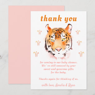 Carte De Remerciements Fête de Naissance Fille Tête de Tigre Aquarelle