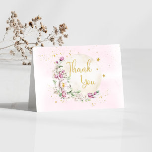 Carte De Remerciements Fête de naissance Fleur de Lune Rose