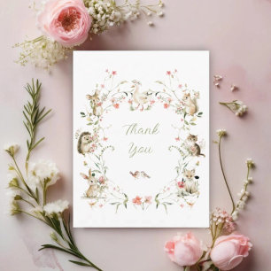 Carte De Remerciements Fête de naissance Fleur Sauvage Aquarelle Animaux