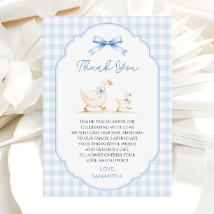 Carte De Remerciements Fête de naissance garçon Canard à l'arc en vichy b