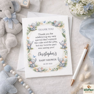 Carte De Remerciements Fête de naissance garçon éléphant aquarelle – Safa