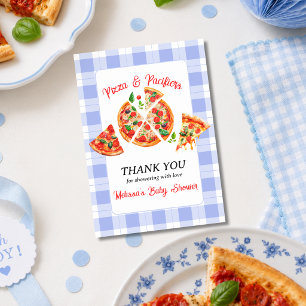 Carte De Remerciements Fête de naissance garçon Gingham Bleu Pizza et Tét