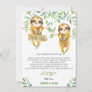 Carte De Remerciements Fête de naissance jumeaux bébé paresseux mignon ve