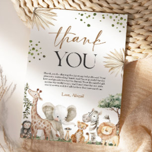 Carte De Remerciements Fête de Naissance Mixte Animaux de Safari