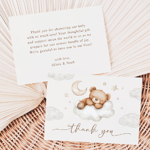 Carte De Remerciements Fête de Naissance Ourson Neutre On Cloud Nine
