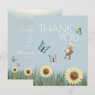Carte De Remerciements Fête de Naissance Ourson Tournesol Neutre Gratitud