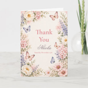 Carte De Remerciements Fête de naissance papillon floral bébé