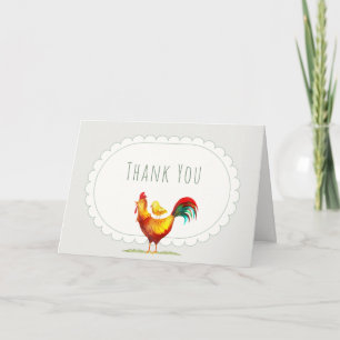 Carte De Remerciements Fête de naissance Sage Cottagecore Coq Petit Pouss