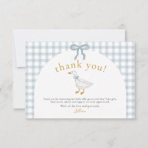 Carte De Remerciements Fête de naissance Silly Goose Blue Gingham Cottage