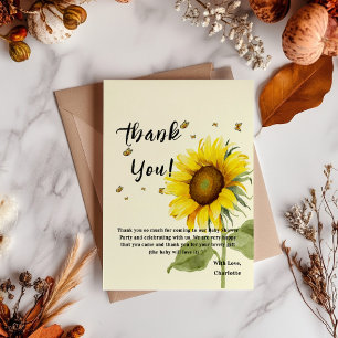 Carte De Remerciements Fête de naissance Tournesol aquarelle avec papillo