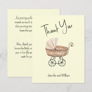 Carte De Remerciements Fête de naissance Vintage Watercolor Berceau Bébé