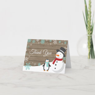 Carte De Remerciements Fête de Noël d'hiver rustique Flocon de neige Turq