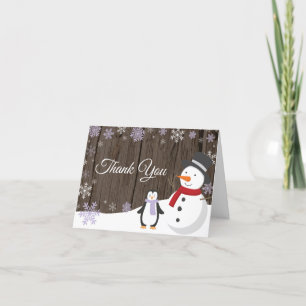 Carte De Remerciements Fête de Noël d'hiver rustique Flocon de neige viol