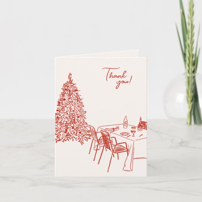 Carte De Remerciements Fête de Noël en rouge (Devant)