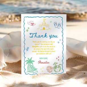Carte De Remerciements Fête de plage personnalisée dessinée à la main pou