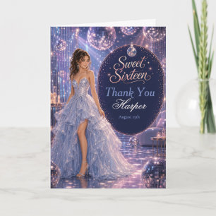 Carte De Remerciements Fête de Princesse Blue Disco Sweet 16