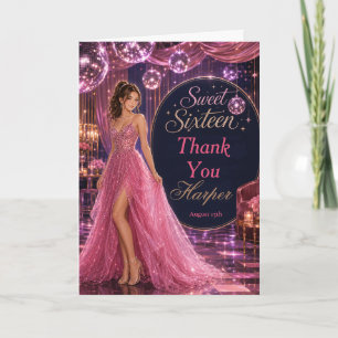 Carte De Remerciements Fête de Princesse Sweet 16 Rose Disco