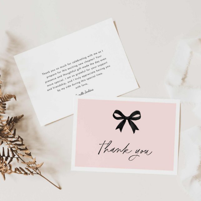 Carte De Remerciements Fête de Remise de Cadeaux de Mariage Rose Elle Nou (Pink Bow Bridal Shower thank you card)