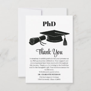 Carte De Remerciements Fête de remise de diplôme de doctorat personnalisé