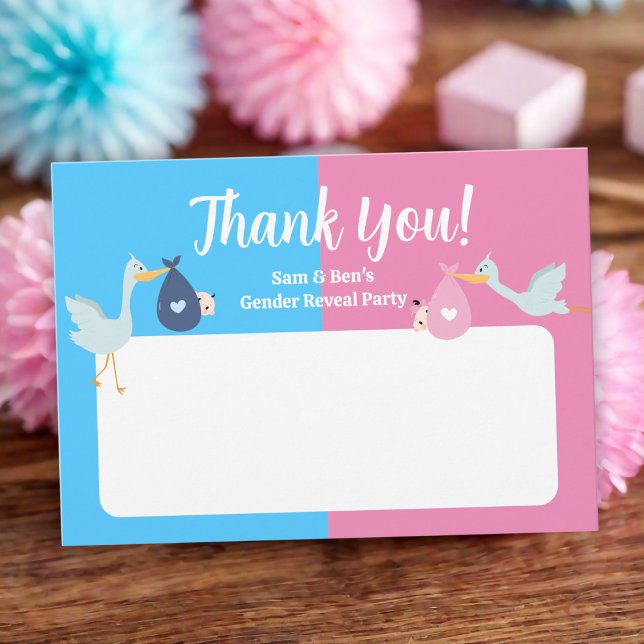 Carte De Remerciements Fête de révélation de genre rose bleue (Blue Pink Gender Reveal Party Thank You Card
)