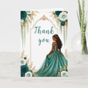 Carte De Remerciements Fête de Sweet Sixteen aux fleurs de vert sarcelle