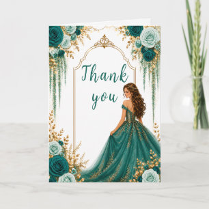 Carte De Remerciements Fête de Sweet Sixteen aux fleurs de vert sarcelle