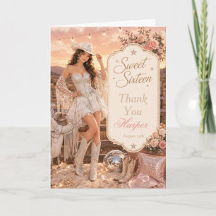 Carte De Remerciements Fête de Sweet Sixteen Cowgirl