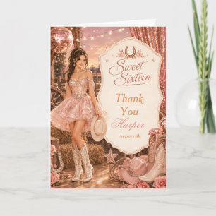 Carte De Remerciements Fête de Sweet Sixteen Cowgirl