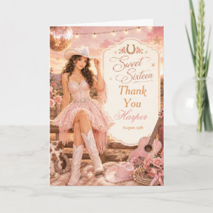 Carte De Remerciements Fête de Sweet Sixteen Cowgirl
