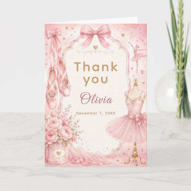 Carte De Remerciements Fête de tutu de ballet rose (Devant)