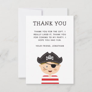 Carte De Remerciements Fête d'enfants pirates ou fête d'anniversaire pour