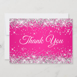 Carte De Remerciements Fête des 40 ans Glitter Argent Rose Chaud