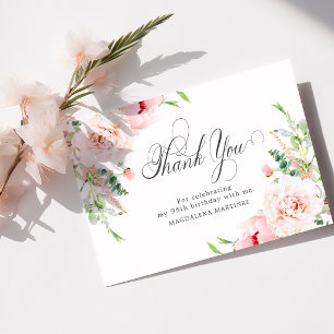 Carte De Remerciements Fête des 95 ans Fleur de Pivoine Rose Plat