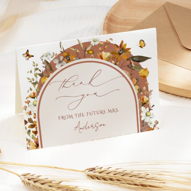 Carte De Remerciements Fête des mariées Boho Fleurs sauvages d'aquarelle (Créateur téléchargé)