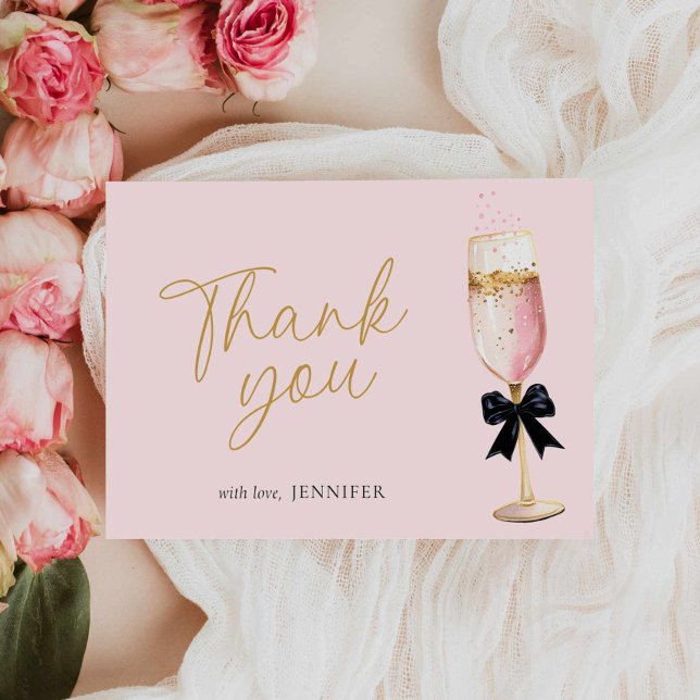 Carte De Remerciements Fête des mariées Bubble Champagne Rose (Pink Brunch and Bubbly Bridal Shower Thank you card)