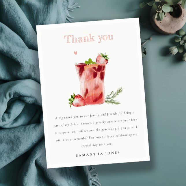 Carte De Remerciements Fête des mariées Cocktail fraise rose Margarita (Créateur téléchargé)