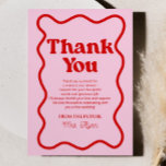 Carte De Remerciements Fête des mariées de bordure rouge rose rétro<br><div class="desc">C'est une Carte de remerciements de Fête des mariées de frontière rouge rose rétro Wavy!</div>