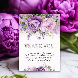 Carte De Remerciements Fête des mariées de fleurs de jardin violet et ros