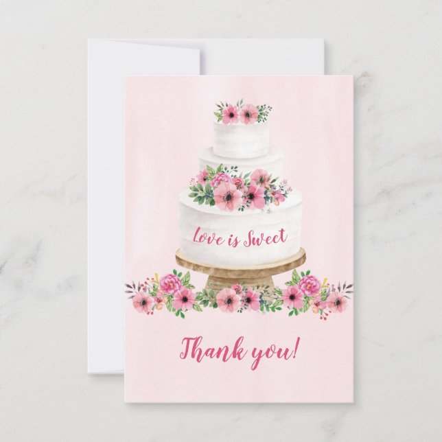 Carte De Remerciements Fête des mariées de gâteau Mariage rose Aquarelle (Devant)