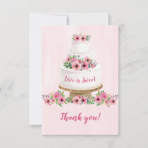 Carte De Remerciements Fête des mariées de gâteau Mariage rose Aquarelle