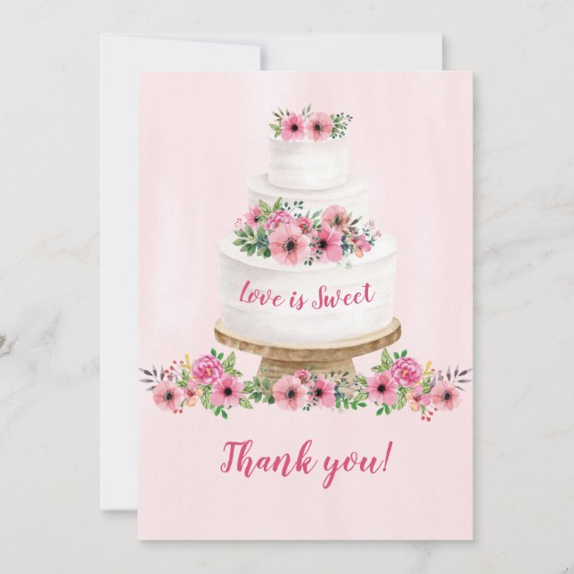 Carte De Remerciements Fête des mariées de gâteau Mariage rose Aquarelle (Devant)