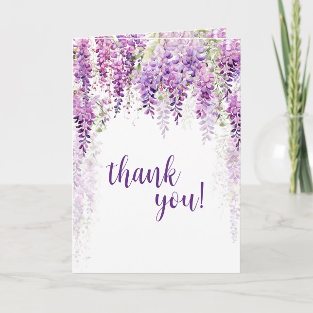 Carte De Remerciements Fête des mariées de glycine à l'aquarelle violet (Devant)