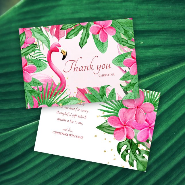 Carte De Remerciements Fête des mariées d'été rose tropicale (Pink Tropical Summer Bridal Shower Thank You Card)