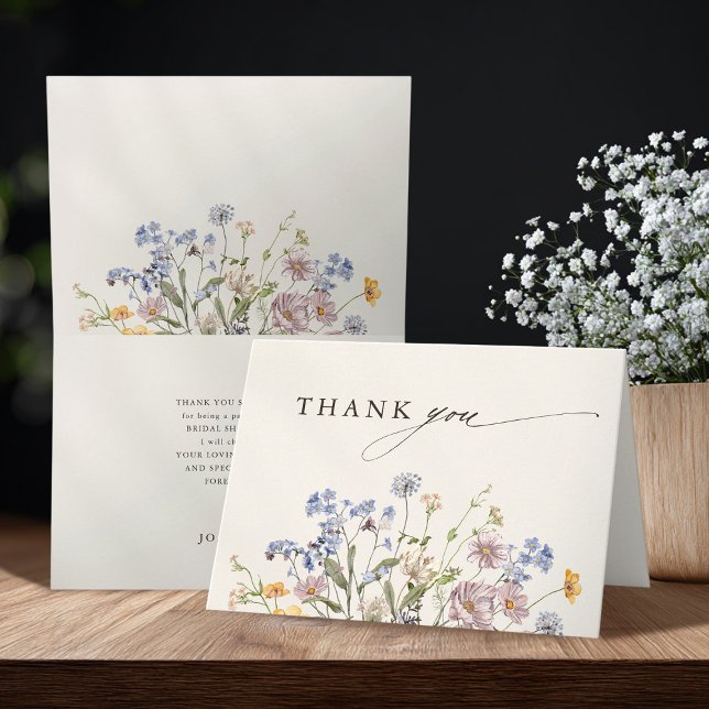 Carte De Remerciements Fête des mariées du jardin du Fleur sauvage de pri (Spring Wildflower Meadow Garden Bridal Shower Thank You Card)