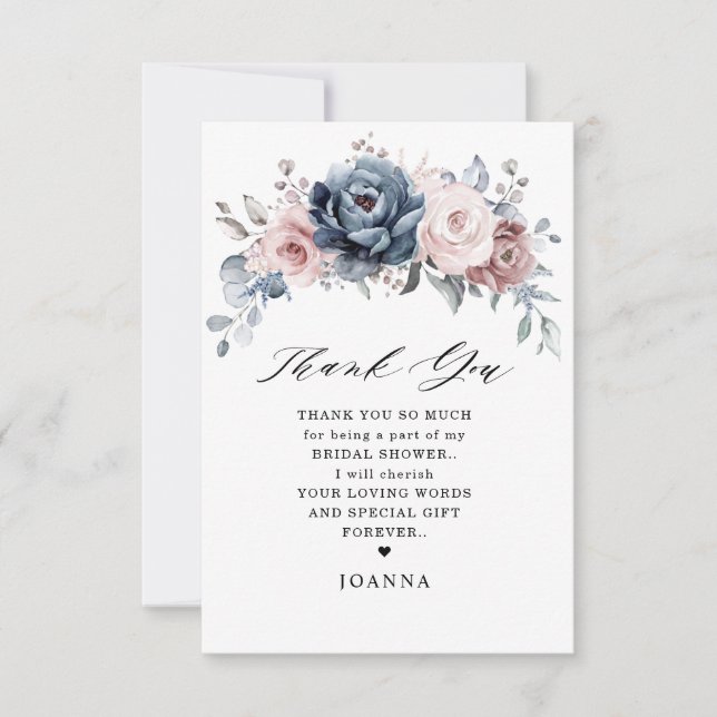 Carte De Remerciements Fête des mariées en ardoise rose Rose bleu Dusty (Devant)