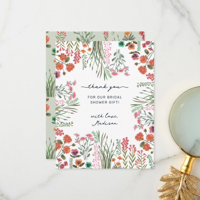 Carte De Remerciements Fête des mariées fleur sauvage (Devant/Arrière en situation)