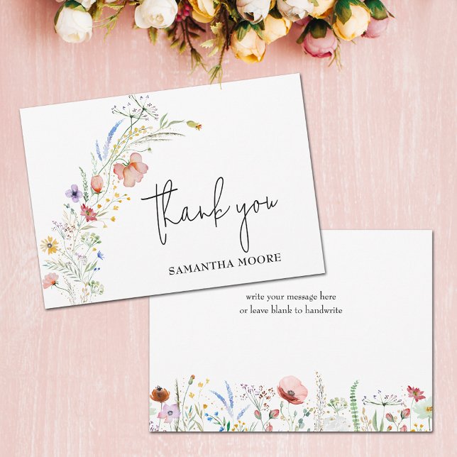 Carte De Remerciements Fête des mariées fleur sauvage (Wildflowers bridal shower 5" x 7" flat thank you cards)